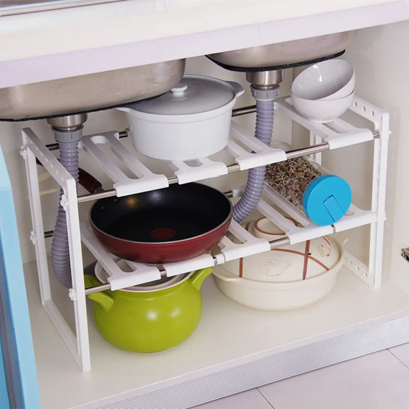 Under Sink Organizer 2 Tier Multipurpose Retractable Shelf Cabinet Organizer Under Sink Storage Rack Bathroom Kitchen Organizer