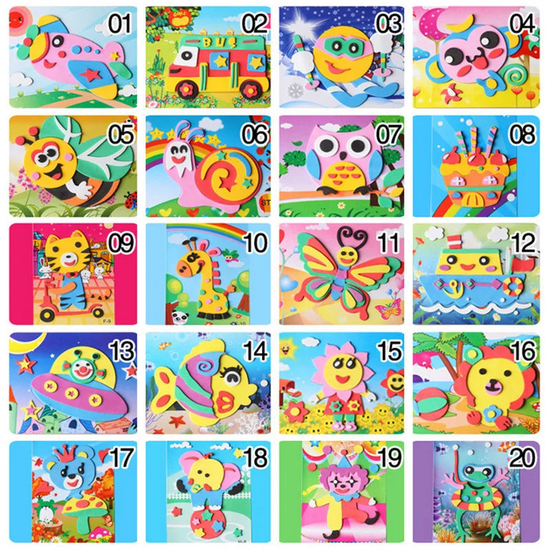 10Pcs DIY Creative Cartoon Animal 3D EVA Foam Sticker Puzzle 20 Style Handmade Early Learning Educational Toys For Children Gift