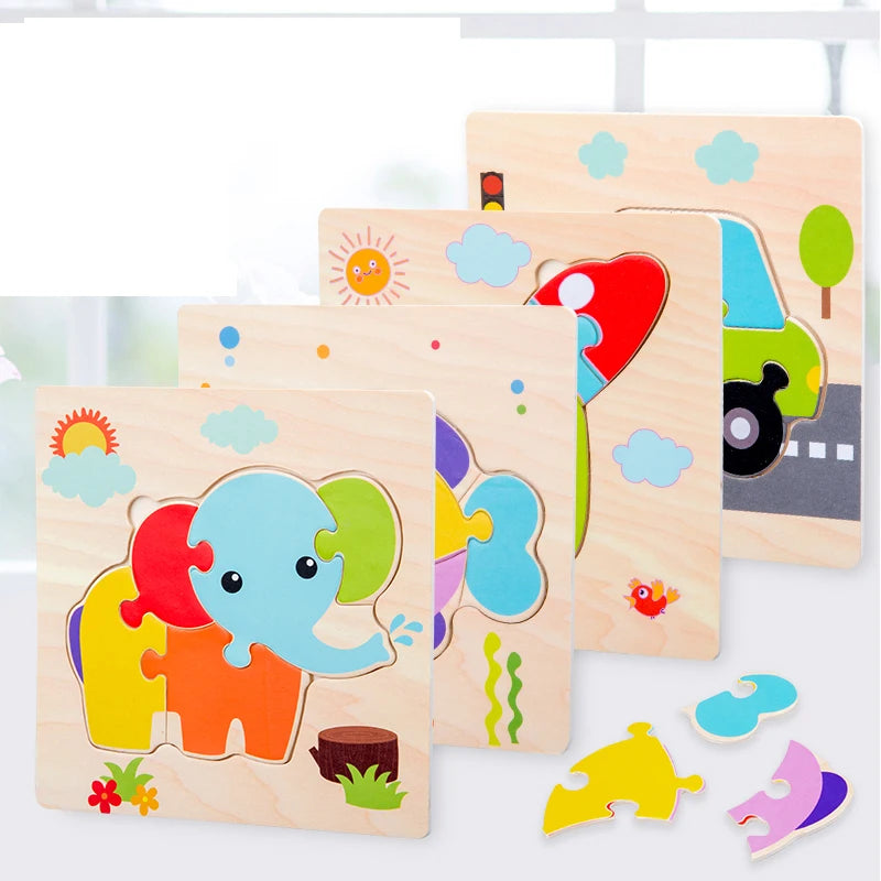 Baby Wooden 3D Puzzles Tangram Shapes Learning Educational Cartoon Animal Intelligence Jigsaw Toys For Children Gift