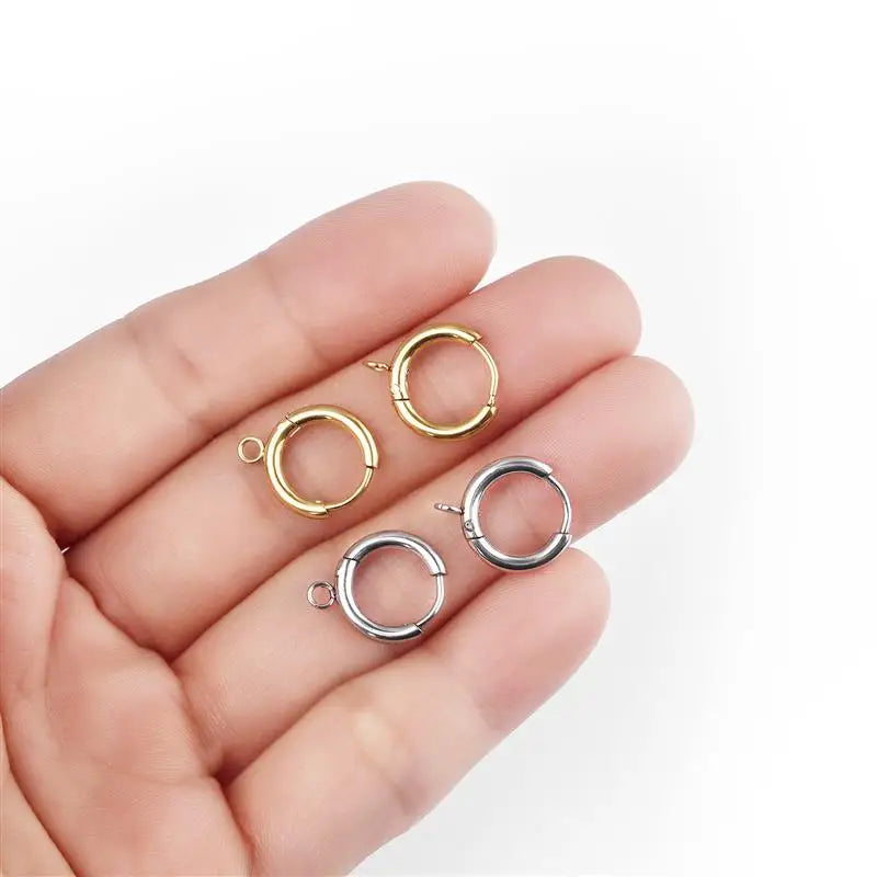 10pcs Stainless Steel Earring Hooks with Loop Gold Hug Round Ear Post with Open Jump Ring for DIY Jewelry Making Components