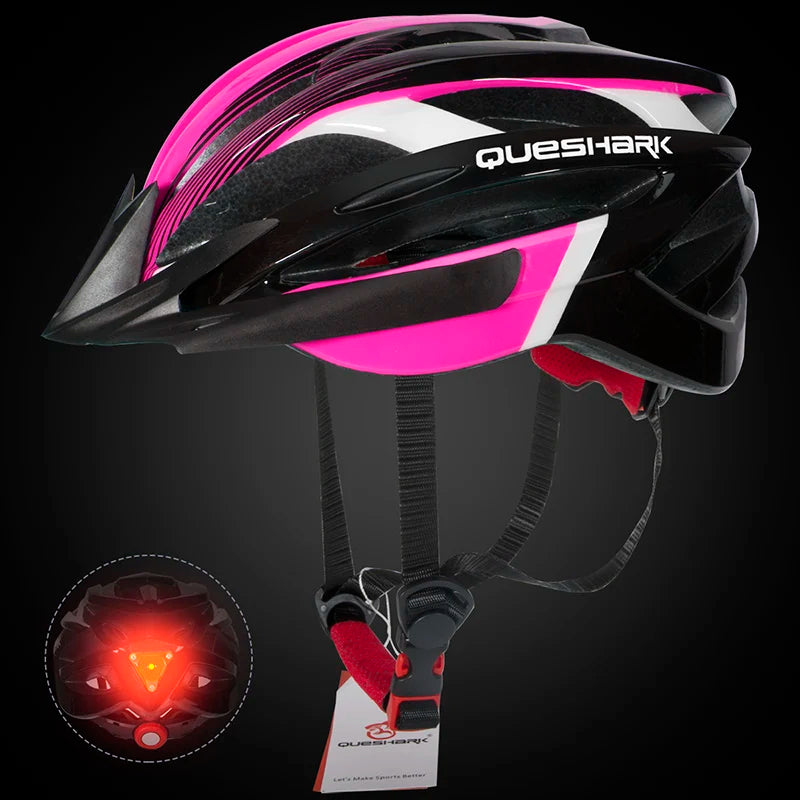 QUESHARK Men Women Ultralight Cycling Helmet Led Taillight MTB Road Bike Bicycle Motorcycle Riding Safely Cap With Sun Visor