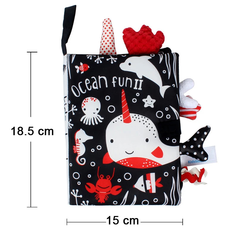 Baby Cartoon 3D Tail Black and White Red Animal Washable Cloth Book Infant Early Learning Cognition Toys With Sound Paper Gifts