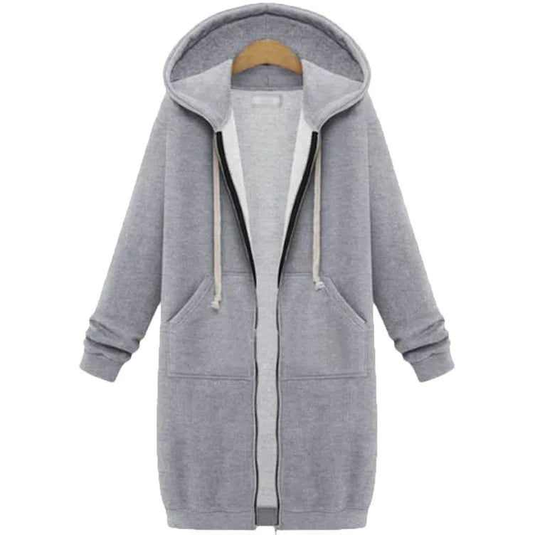 Autumn Winter Solid Color Thicken Hoodies Women Fashion Korean Style Zipper Long Sleeved Hooded Sweatshirt Office Ladies Tops