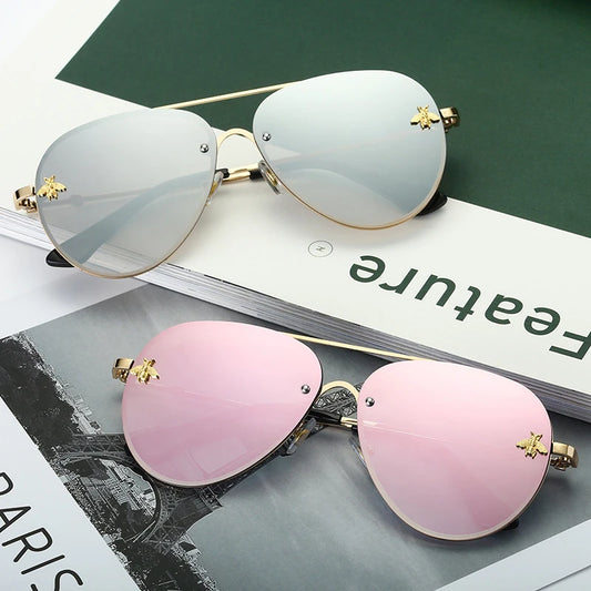 TOYEARN 2025 Classic Brand Designer Pilot Sunglasses Women Men Vintage Driving Small Bee Mirror Sun Glasses For Female