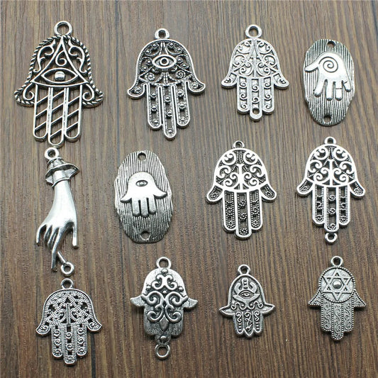 10pcs Charms Hamsa Hand Antique Silver Color Hamsa Hand Charms Pendants For Bracelets Lufthansa Hand Charms Wholesale