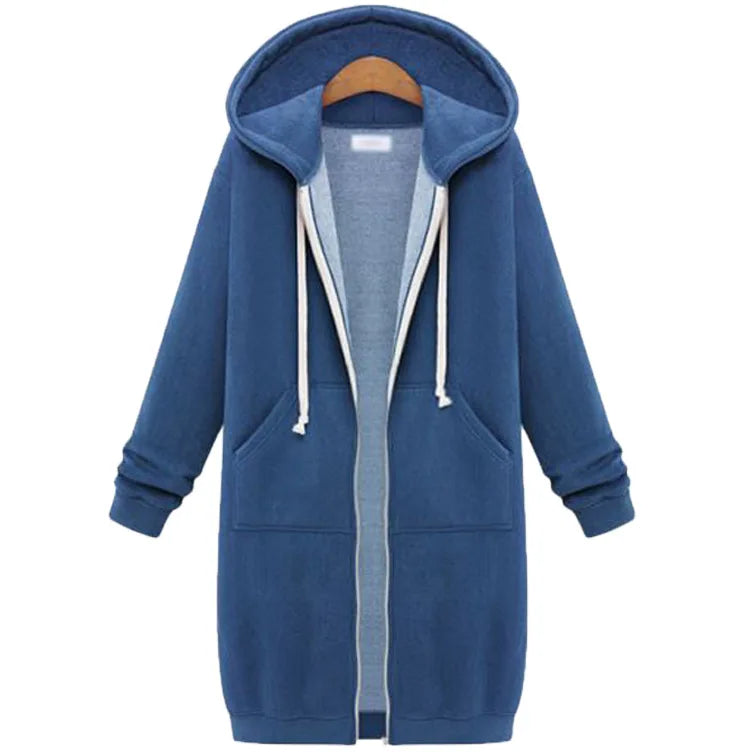 Autumn Winter Solid Color Thicken Hoodies Women Fashion Korean Style Zipper Long Sleeved Hooded Sweatshirt Office Ladies Tops