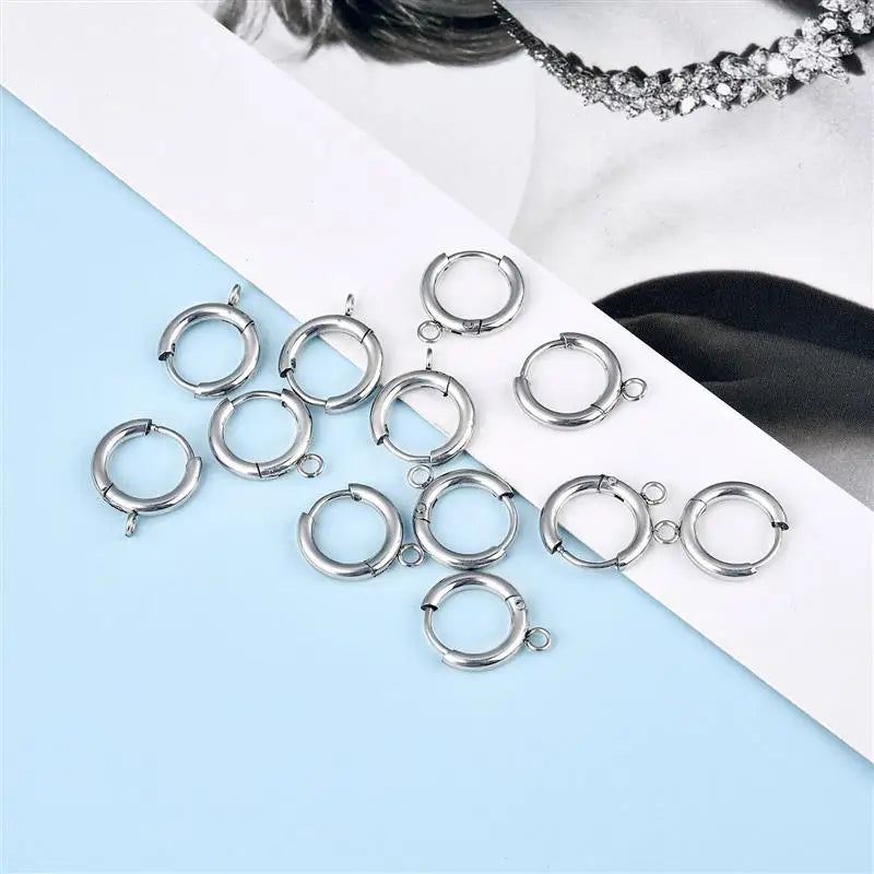 10pcs Stainless Steel Earring Hooks with Loop Gold Hug Round Ear Post with Open Jump Ring for DIY Jewelry Making Components