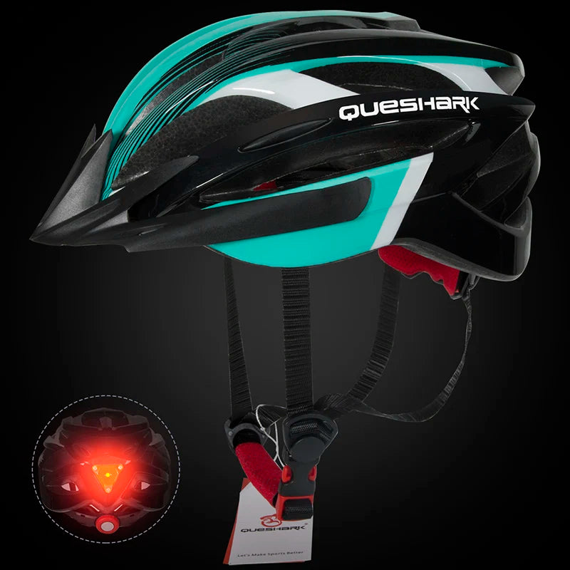 QUESHARK Men Women Ultralight Cycling Helmet Led Taillight MTB Road Bike Bicycle Motorcycle Riding Safely Cap With Sun Visor