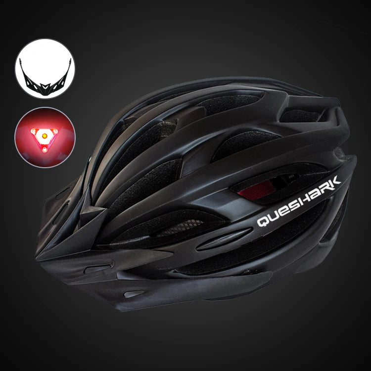 QUESHARK Men Women Ultralight Cycling Helmet Led Taillight MTB Road Bike Bicycle Motorcycle Riding Safely Cap With Sun Visor