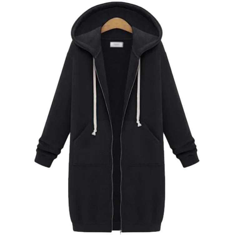 Autumn Winter Solid Color Thicken Hoodies Women Fashion Korean Style Zipper Long Sleeved Hooded Sweatshirt Office Ladies Tops