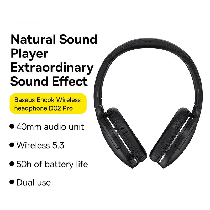 Baseus D02 Pro Wireless Headphones Bluetooth Earphone 5.3 Foldable Headset Sport Over the Ear Headphone Gaming Bluetooth Earbuds