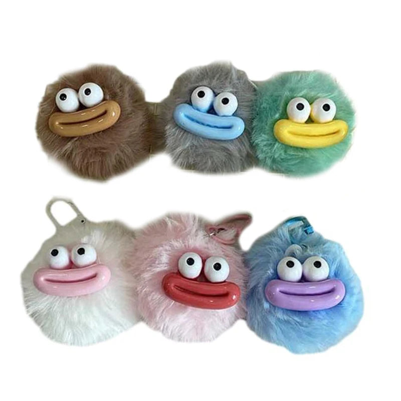 Sausage Mouth Hair Ball Key Chain Funny Plush Doll Pendant Key Ring Charms Backpack Car Decor Bag Accessories