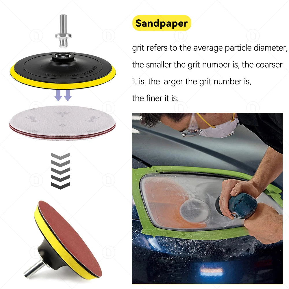 Auto Lights Restoration Kit Waxing Sponge Sandpaper Sanding Discs Interface Pad For Car Detailing Headlight  Wool Polishing Pad