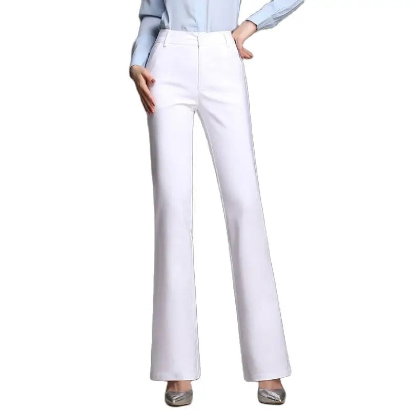 Women Slimming Office Flare Pants High Waist Pure Color Cotton Stretch Casual Big White Black Office Flared Trousers S 3XL 4XL