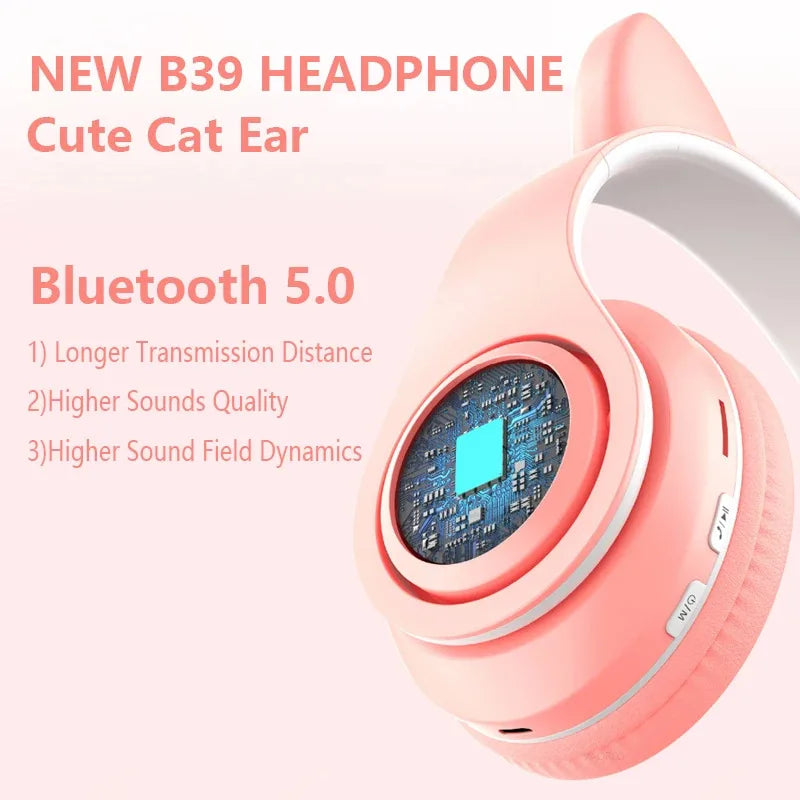 B39M Cat Ear Head mounted Bluetooth Earphones Color Folding High Sound Noise Reduction Leisure Sports Sleep Aid Earphones