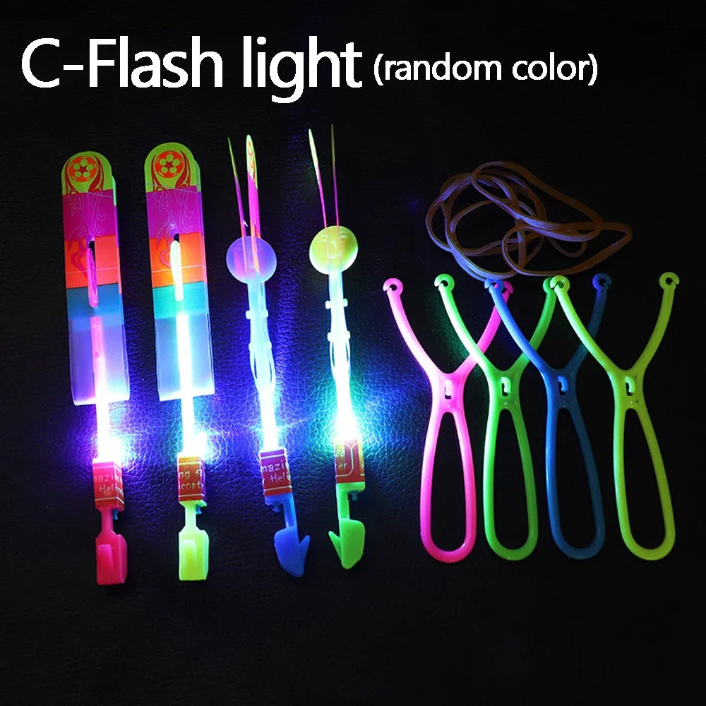 10/5/3/1pcs Funny Flying Led Light Toy Kids Adult Arrow Helicopter Flying Toy Summer Flash Light Rubber Band Catapult Toys