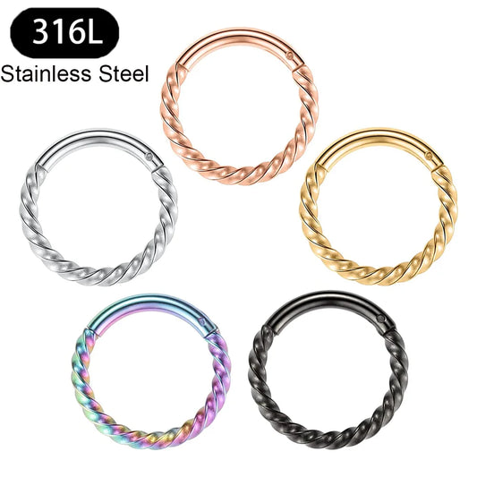 316LStainless Steel Hinged Segment Seamless Clicker Ring Nose Ring Hoop Septum Helix Earrings For Women Man Piercing Jewelry