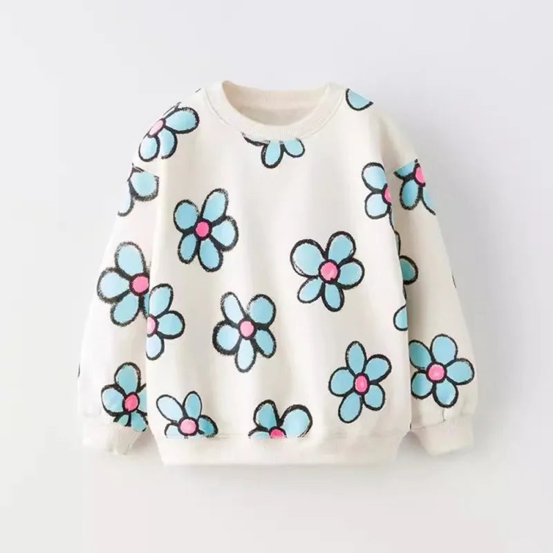 Baby Girls Clothes Autumn Children Sweatshirt Floral Bow Print Tops Long-sleeved Loose Fashion Winter Kids Hoodies O-neck