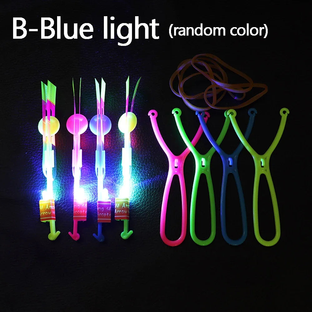 10/5/3/1pcs Funny Flying Led Light Toy Kids Adult Arrow Helicopter Flying Toy Summer Flash Light Rubber Band Catapult Toys