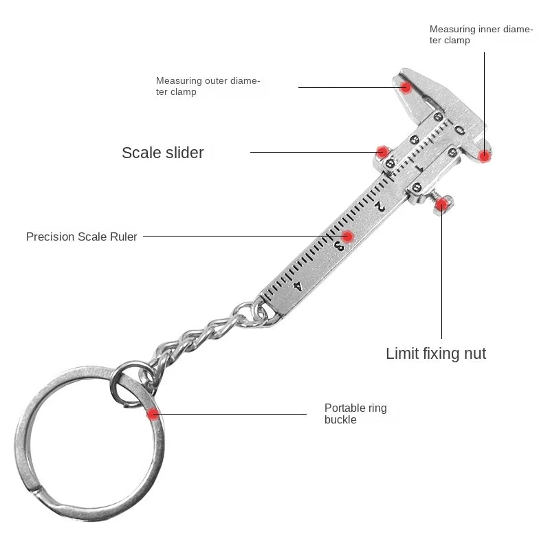 1 New Fashionable Car Key Mini Vernier Caliper Portable 0-40mm Keychain Measurement Tool Car Key Chain Ring Caliper