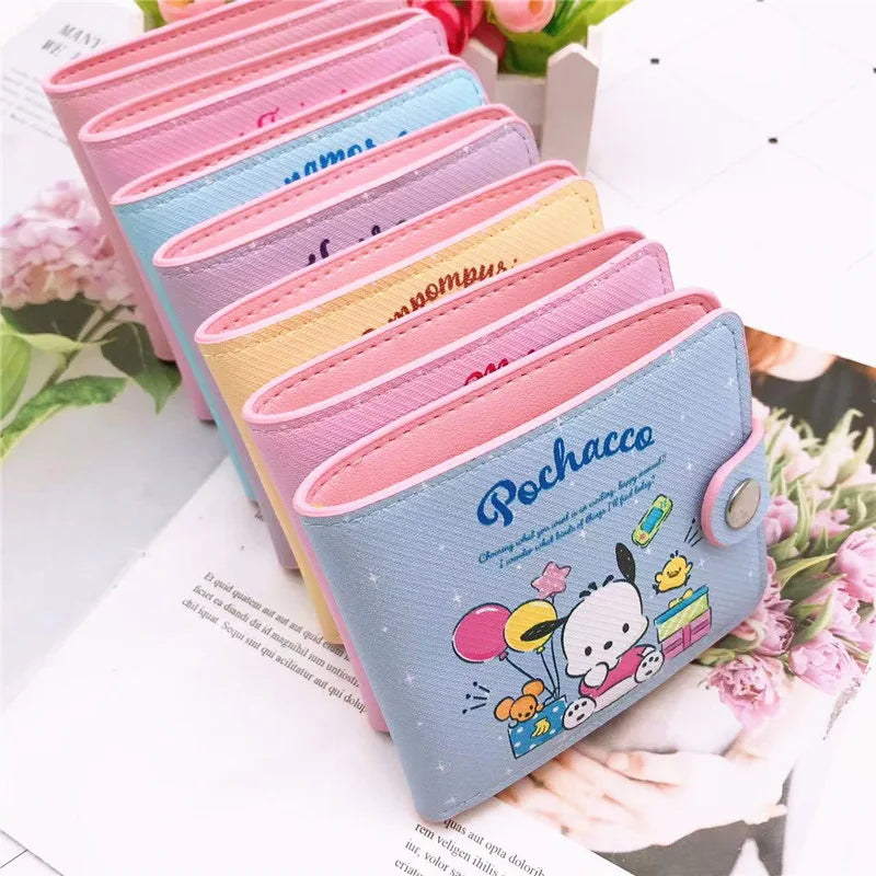 Sanrio Hello Kitty Cinnamoroll My Melody Kuromi New Pu Casual Money Bag Coin Purse Card package Wallet With Buttons ﻿