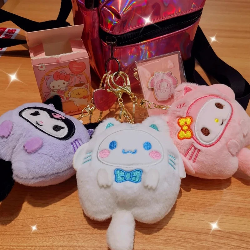 Sanrio Plush Doll Keychain Melody Cinnamoroll Pochacco Cute Key Ring Bag Pendant Gift Kids Toys Backpack Decoration Girl Gifts