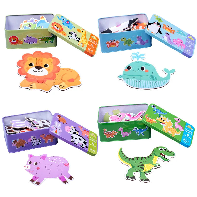 Baby Puzzle Montessori Educational Toys Wood 3D Puzzle Games Iron Box children Puzzles Jigsaw Wooden Puzzles For Kids 2 3 4 Year