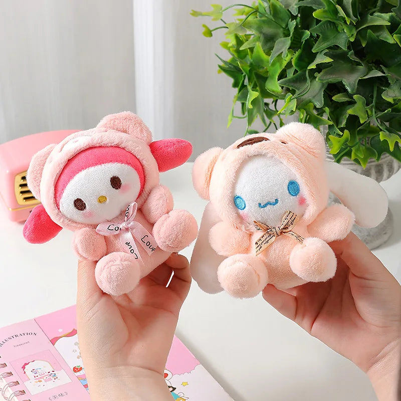 Sanrio Plush Keychain Toy Doll Kawaii Hello Kitty Melody Cinnamoroll Cartoon Backpack Pendant Decoration Women Student Girl Gift