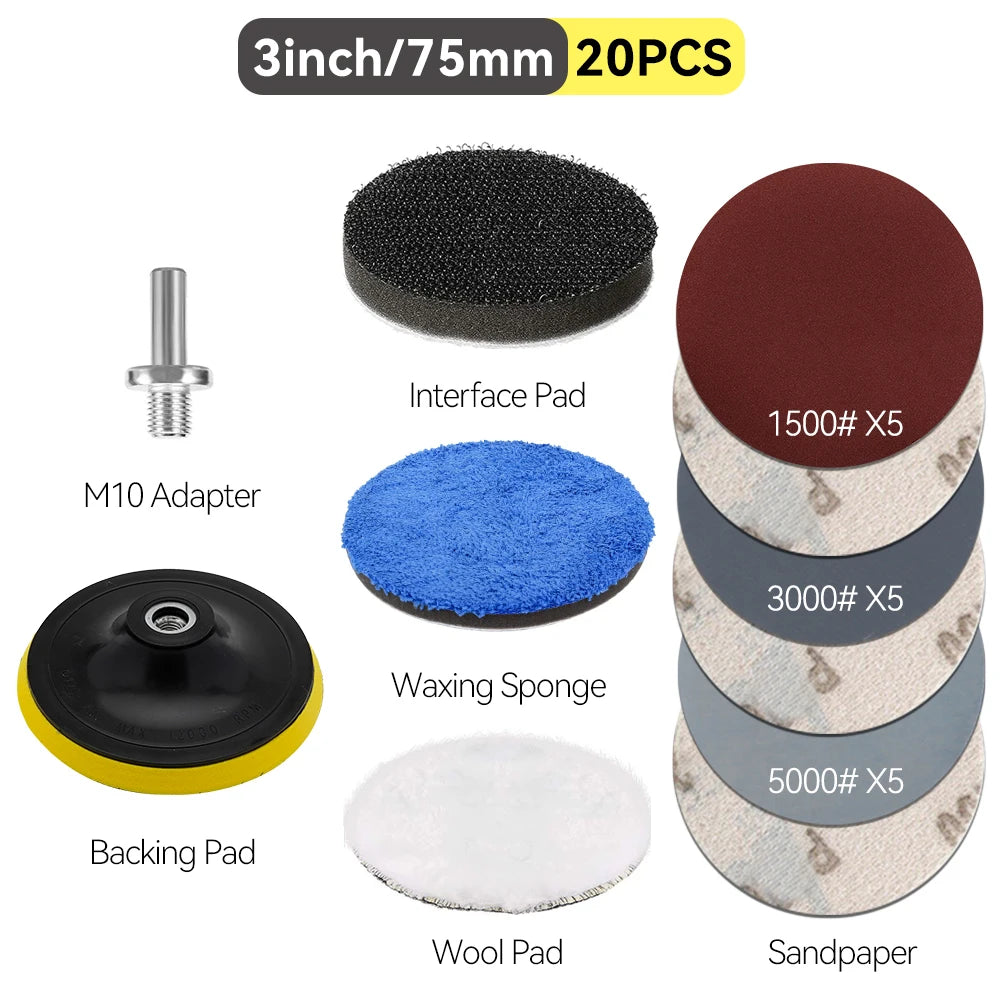 Auto Lights Restoration Kit Waxing Sponge Sandpaper Sanding Discs Interface Pad For Car Detailing Headlight  Wool Polishing Pad