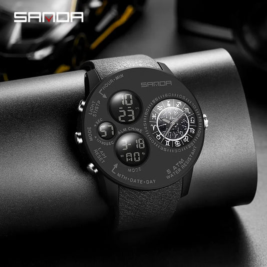 SANDA 2023 Fashion Outdoor Mens Watches Top Brand Military Sports Quartz Watch Dual Display Creative Wristwatch Waterproof Clock