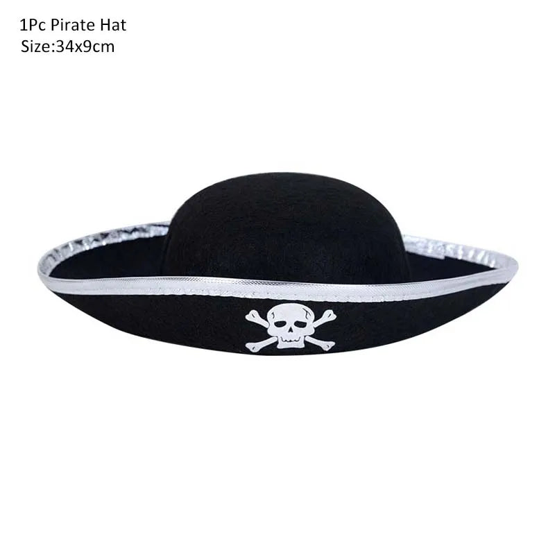 Pirate Captain Cosplay Costume Props Set Pirate Hat Hook Hand Flag Compass Telescope Eye Patch Halloween Theme Party Decorations