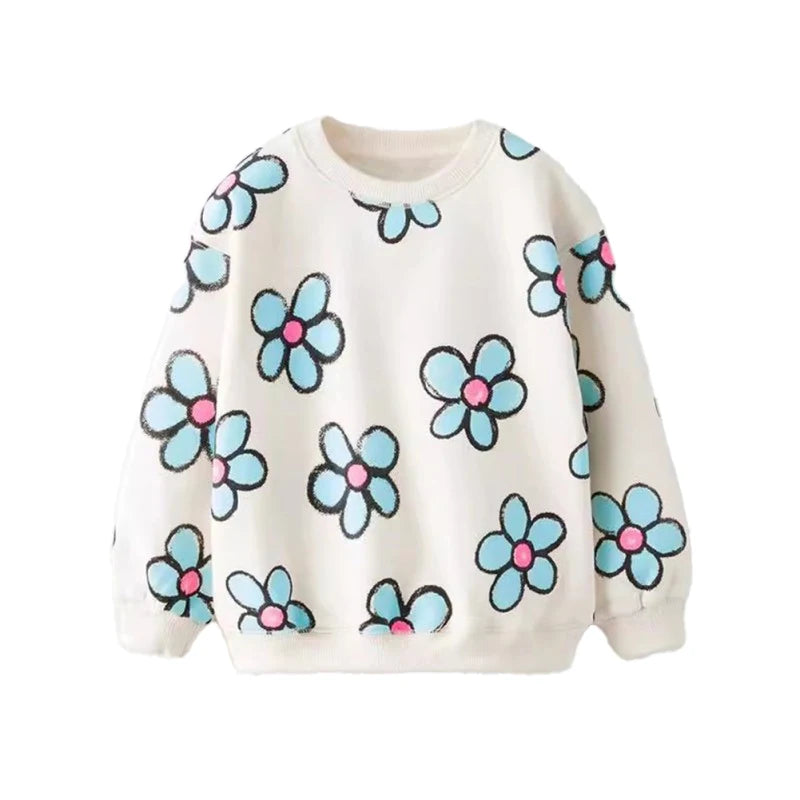 Baby Girls Clothes Autumn Children Sweatshirt Floral Bow Print Tops Long-sleeved Loose Fashion Winter Kids Hoodies O-neck