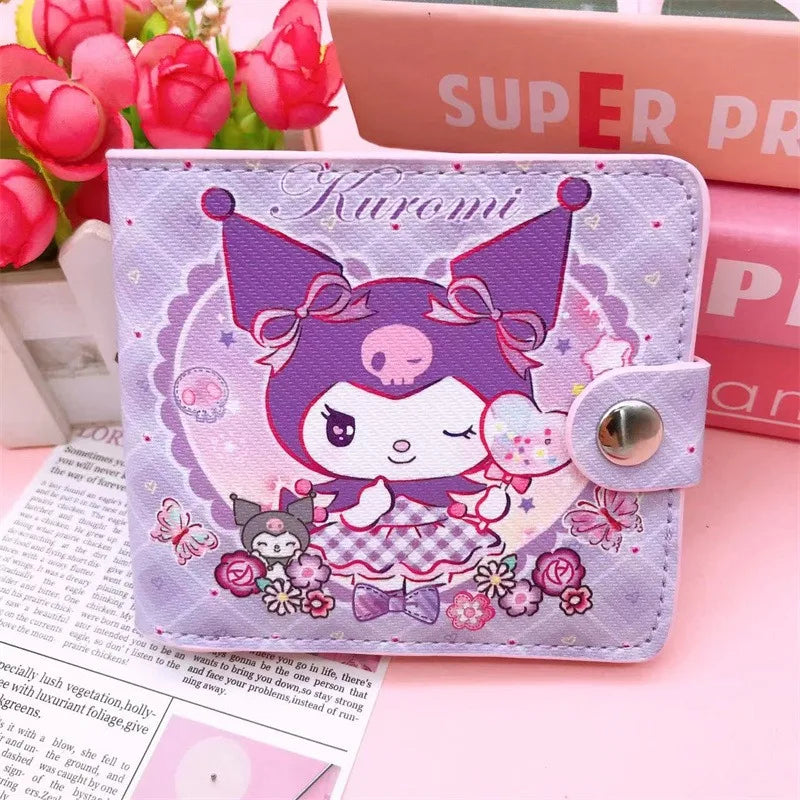 Sanrio Hello Kitty Cinnamoroll My Melody Kuromi New Pu Casual Money Bag Coin Purse Card package Wallet With Buttons ﻿