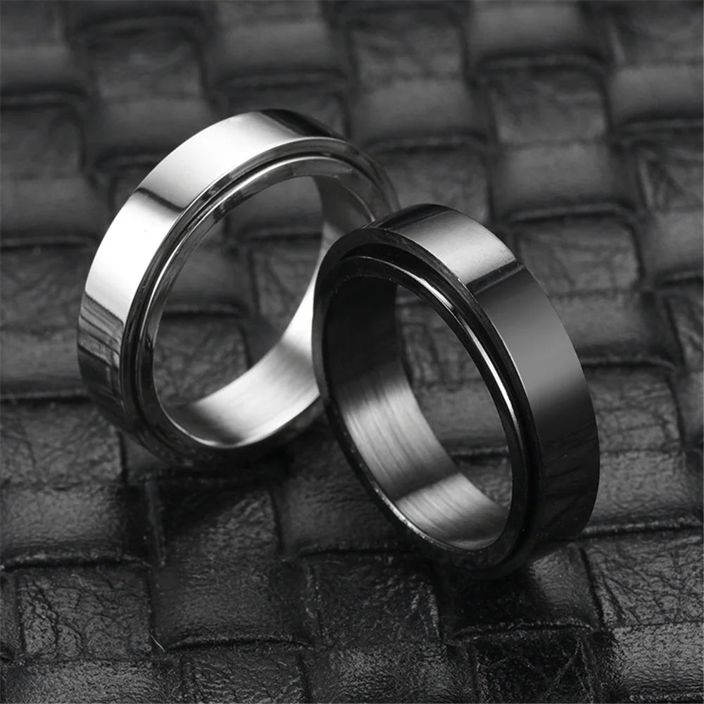 Anxiety Fidget Spinner Rings Black Silver Color Stainless Steel Spinning Rotating Mood Ring for Men Women Anti Stress Jewelry