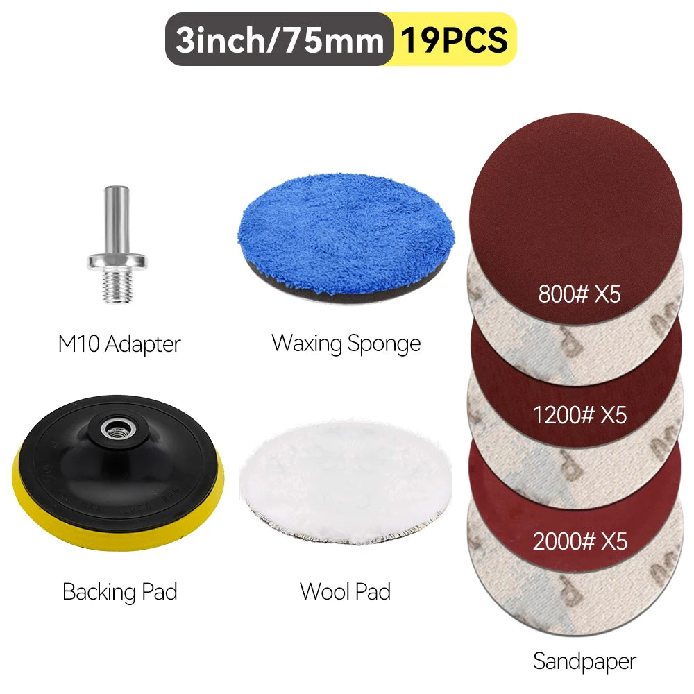 Auto Lights Restoration Kit Waxing Sponge Sandpaper Sanding Discs Interface Pad For Car Detailing Headlight  Wool Polishing Pad