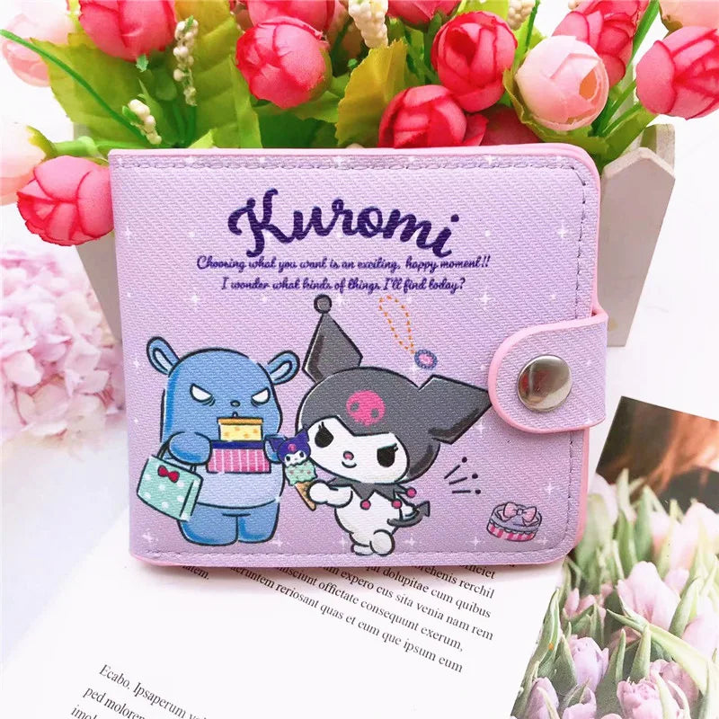 Sanrio Hello Kitty Cinnamoroll My Melody Kuromi New Pu Casual Money Bag Coin Purse Card package Wallet With Buttons ﻿