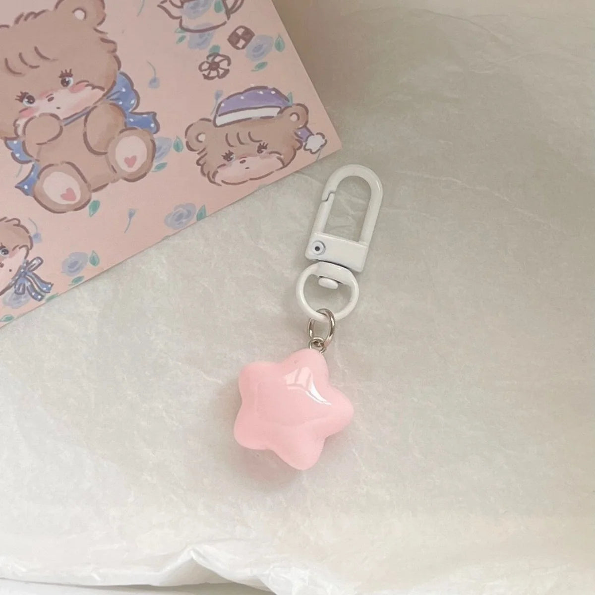 1 PCS Cute Yellow Pink Stars Keychain Pendant Keyring For Girls Backpack Charm Headphone Case Accessory Creative Gifts