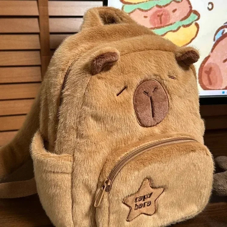 2024 new mini kapibara plush capybara backpack cute versatile fur bag female cartoon student small backpack