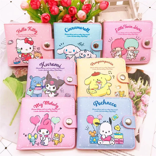 Sanrio Hello Kitty Cinnamoroll My Melody Kuromi New Pu Casual Money Bag Coin Purse Card package Wallet With Buttons ﻿