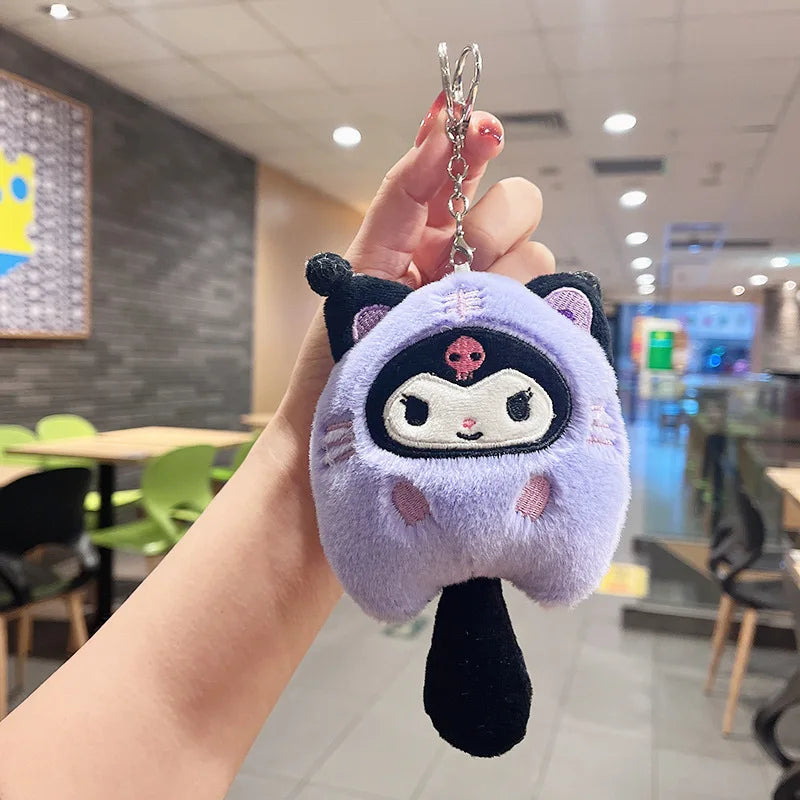 Sanrio Plush Doll Keychain Melody Cinnamoroll Pochacco Cute Key Ring Bag Pendant Gift Kids Toys Backpack Decoration Girl Gifts