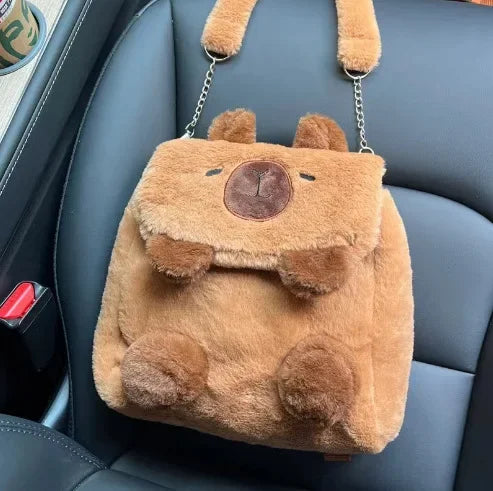 2024 new mini kapibara plush capybara backpack cute versatile fur bag female cartoon student small backpack