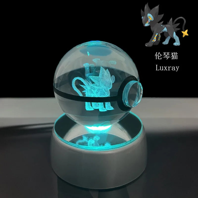 Pokemon Crystal Ball Pikachu Gengar Eevee Mewtwo Lacario Anime Game Pokeball Led Night Light Base Kids Birthday Gift Home Decor