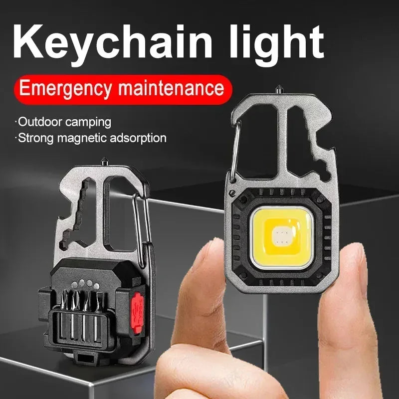 Work Light Mini LED COB Keychain USB Rechargeable Pocket Flashlight Outdoor Camping Fish Torch with Window Hammer Bottle