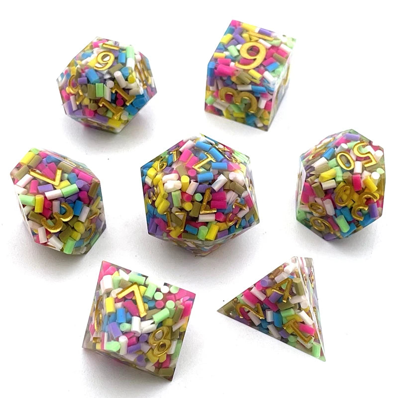 7PCS Sharp Resin Dices Set Multicolour Polyhedral Molds Multiplayers Digital Role Playing Board Table Game for Kids Adults