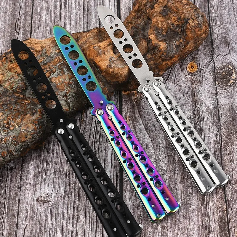 Portable Butterfly Training Knife Foldable Pocket Flail Knife Uncut Blade Butterfly Comb Training Tool