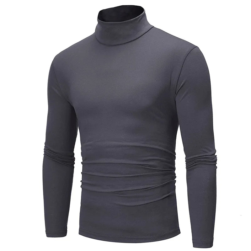 Autumn Winter Men's High Neck T-shirt Slim Fit Fashion High Elastic Long Sleeve Casual Breathable Apparel Pullover Thermal Tops