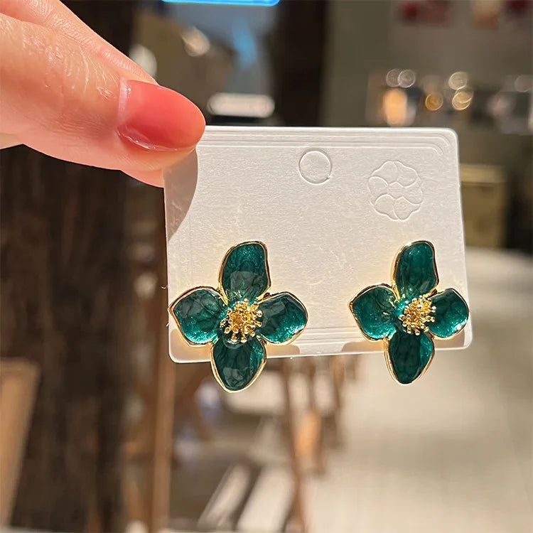 2025 Hibiscus Dropped Glaze Flower Stud Earrings for Women Girl French Ins Vintage Fashion Korean Wedding Romantic Jewelry