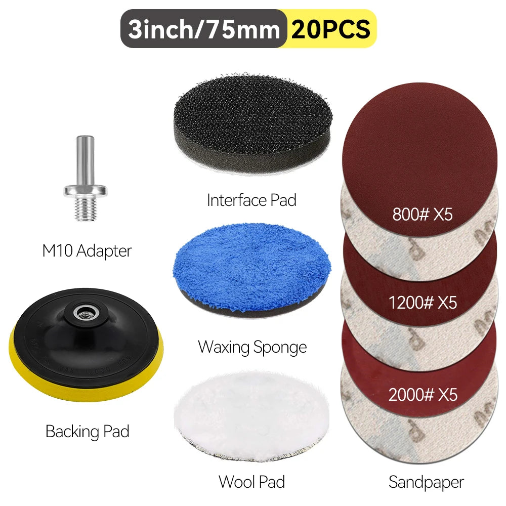 Auto Lights Restoration Kit Waxing Sponge Sandpaper Sanding Discs Interface Pad For Car Detailing Headlight  Wool Polishing Pad