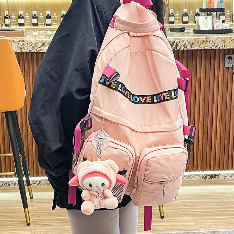 Sanrio Plush Keychain Toy Doll Kawaii Hello Kitty Melody Cinnamoroll Cartoon Backpack Pendant Decoration Women Student Girl Gift