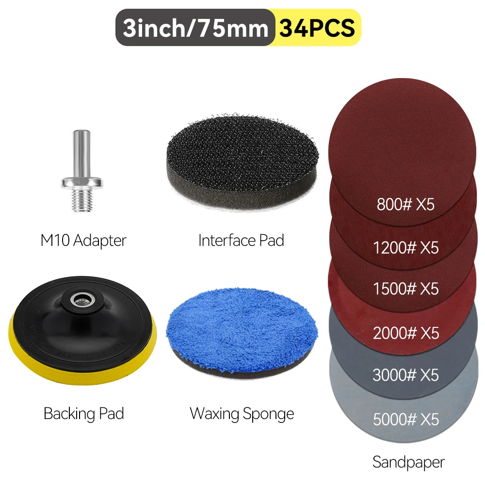 Auto Lights Restoration Kit Waxing Sponge Sandpaper Sanding Discs Interface Pad For Car Detailing Headlight  Wool Polishing Pad